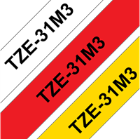 Brothertape TZE-31M3 12mm zwart op rood, wit, geel-2