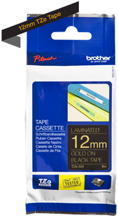Brothertape TZE-334 12mm goud op zwart 