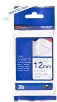 Brothertape TZE-FA3 12mm blauw op textiel wit
