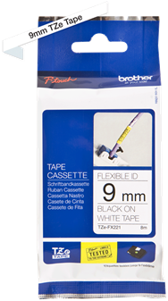 Brothertape TZE-FX221  9mm zwart op wit flexibel