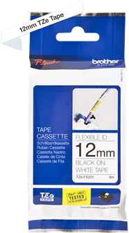 Brothertape TZE-FX231 12mm zwart op wit flexibel