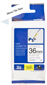Brothertape TZE-FX261 36mm zwart op wit flexibel