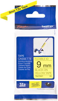 Brothertape TZE-FX621  9mm zwart op geel flexibel