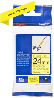 Brothertape TZE-FX651 24mm zwart op geel flexibel