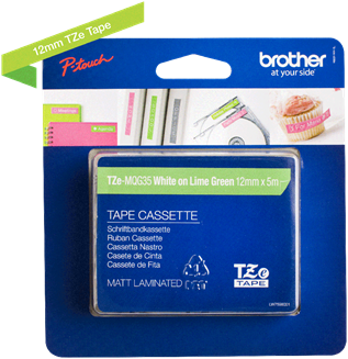 Brothertape TZE-MQG35 12mm wit op limegroen