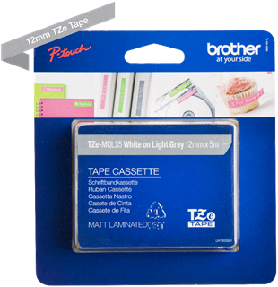 Brothertape TZE-MQL35 12mm wit op lichtgrijs