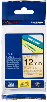 Brothertape TZE-PR831 12mm zwart op premium goud