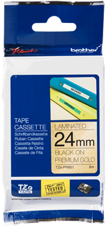 Brothertape TZE-PR851 24mm zwart op premium goud