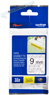 Brothertape TZE-S121  9mm zwart op transparant extra klevend