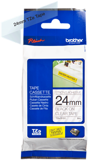 Brothertape TZE-S151 24mm zwart op transparant extra klevend