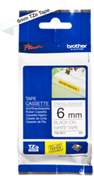 Brothertape TZE-S211  6mm zwart op wit extra klevend