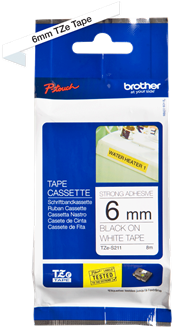 Brothertape TZE-S211  6mm zwart op wit extra klevend