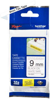 Brothertape TZE-S221  9mm zwart op wit extra klevend