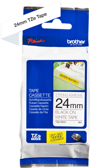 Brothertape TZE-S251 24mm zwart op wit extra klevend