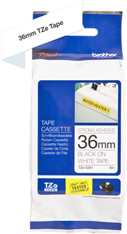 Brothertape TZE-S261 36mm zwart op wit extra klevend