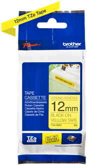 Brothertape TZE-S631 12mm zwart op geel extra klevend