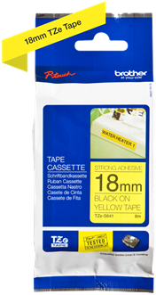 Brothertape TZE-S641 18mm zwart op geel extra klevend