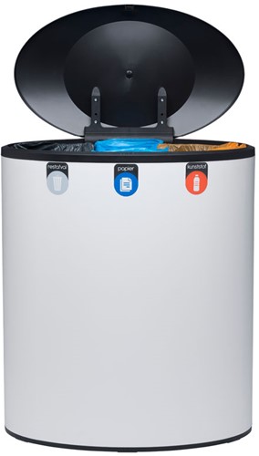 Afvalscheidingsunit Lune Binc 3-stroom gesloten deksel wit/zwart