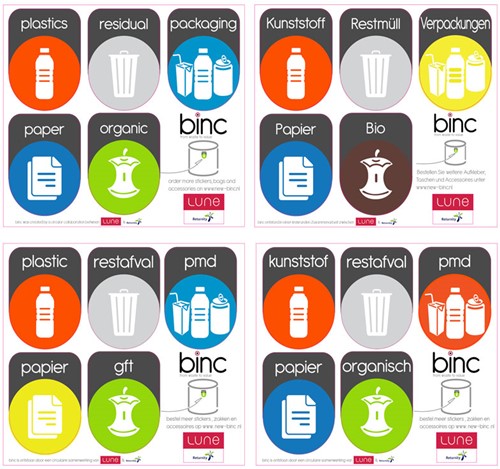 Afvalscheidingsunit Lune Binc 3-stroom gesloten deksel wit/zwart