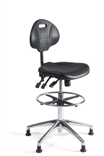 Werkstoel 344 hoge zitting PU, voetkruis aluminium